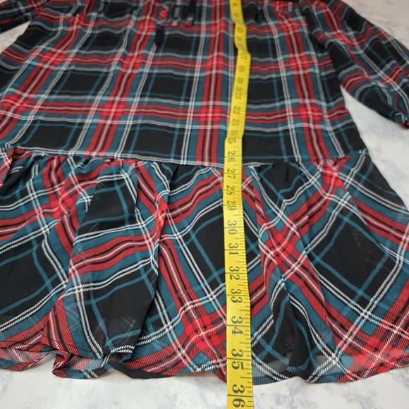 Draper James Tie Neck Flounce Shift Dress Plaid Longsleeve - Picture 11 of 13